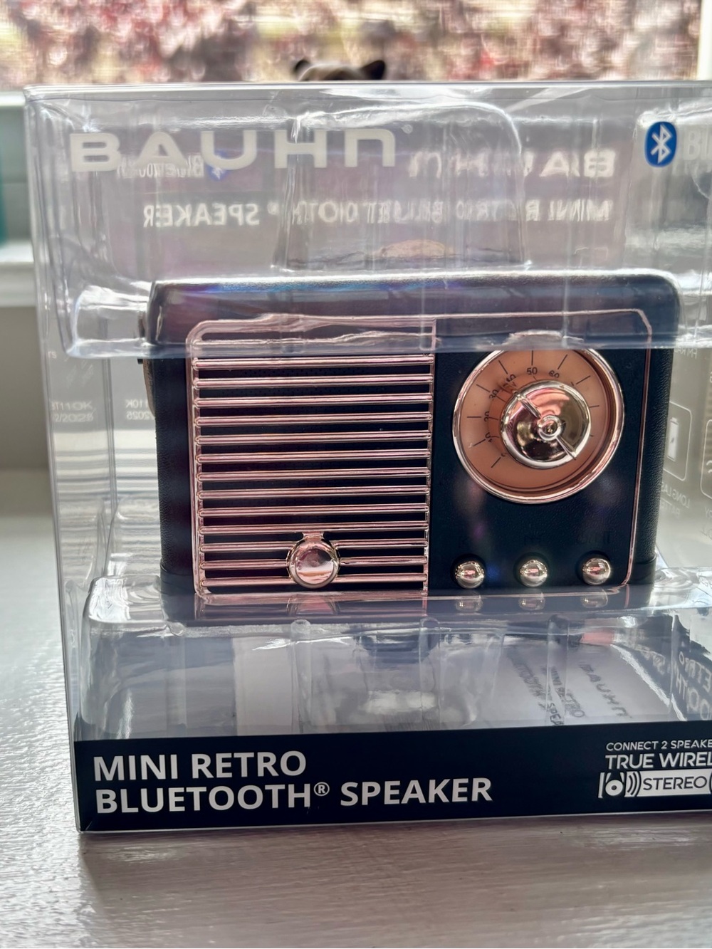 BAUHN Mini Retro Bluetooth Speaker in Black with Rose Gold Accents